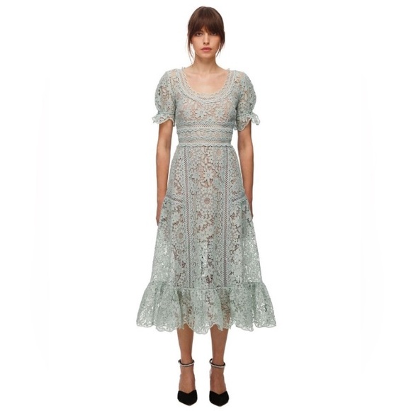 Self-Portrait Dresses & Skirts - Self-Portrait Guipure Lace Midi Dress in Pistachio Green, Size 6 NWOT